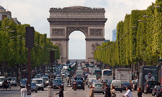 A street view of the champs-elysees from the top of the arc de
